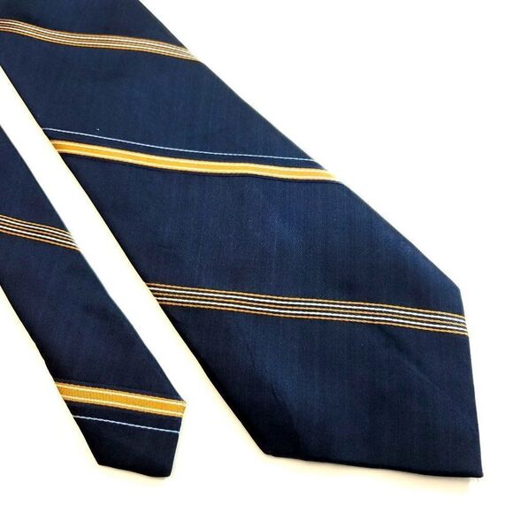 Perry Ellis Portfolio Blue Yellow Striped‎ Woven Wide Silk Tie - Picture 1 of 6